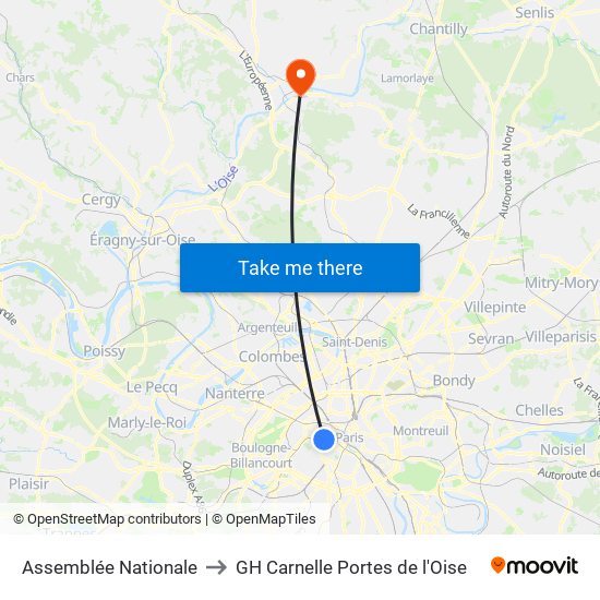 Assemblée Nationale to GH Carnelle Portes de l'Oise map