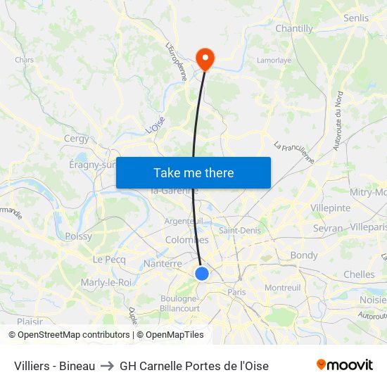 Villiers - Bineau to GH Carnelle Portes de l'Oise map