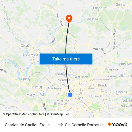 Charles de Gaulle - Étoile - Wagram to GH Carnelle Portes de l'Oise map