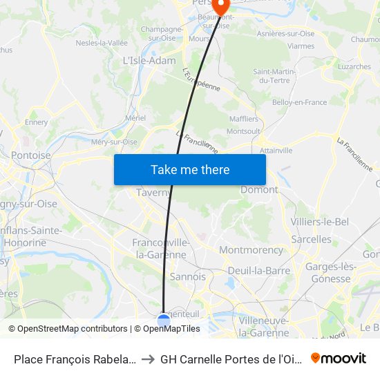 Place François Rabelais to GH Carnelle Portes de l'Oise map