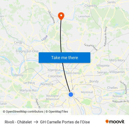 Rivoli - Châtelet to GH Carnelle Portes de l'Oise map