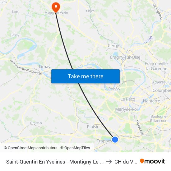 Saint-Quentin En Yvelines - Montigny-Le-Bretonneux to CH du Vexin map