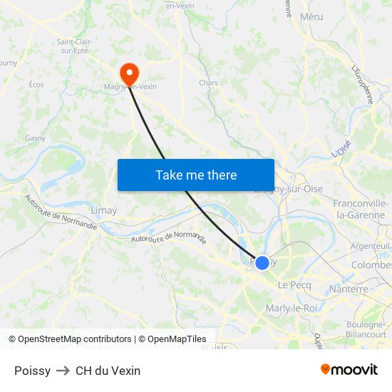 Poissy to CH du Vexin map
