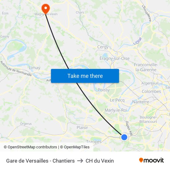 Gare de Versailles - Chantiers to CH du Vexin map