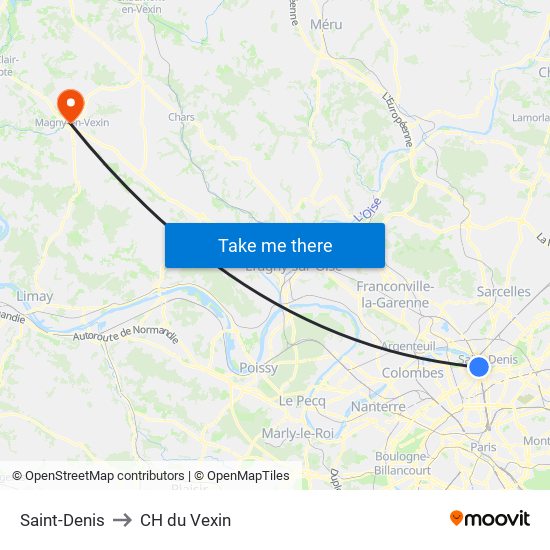 Saint-Denis to CH du Vexin map