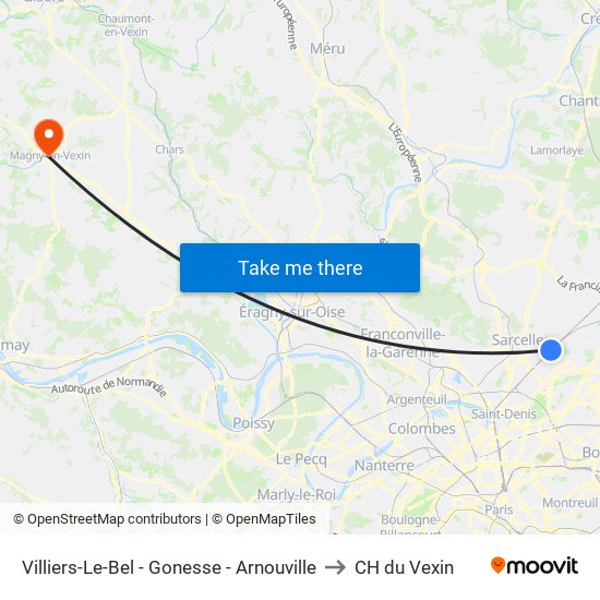 Villiers-Le-Bel - Gonesse - Arnouville to CH du Vexin map