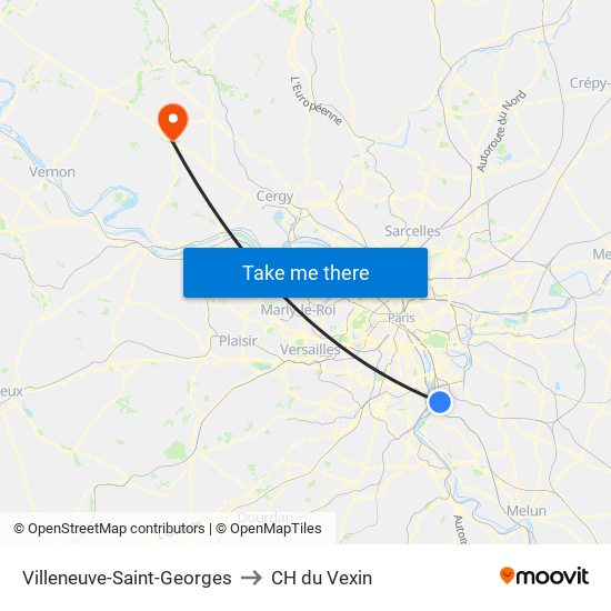 Villeneuve-Saint-Georges to CH du Vexin map