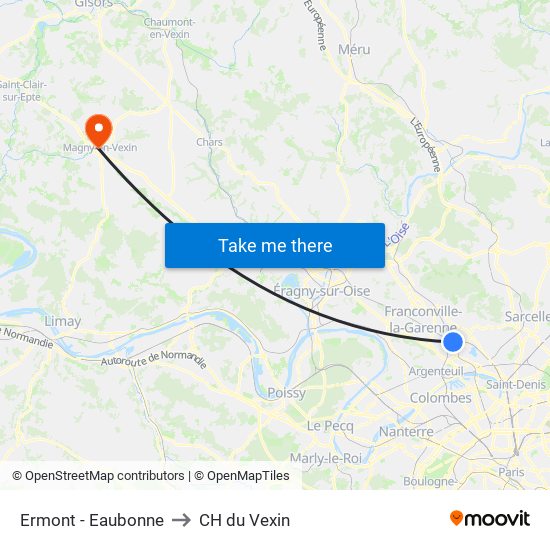 Ermont - Eaubonne to CH du Vexin map