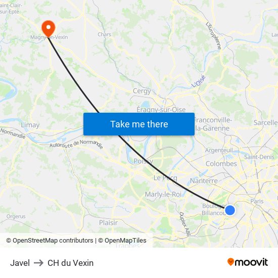 Javel to CH du Vexin map