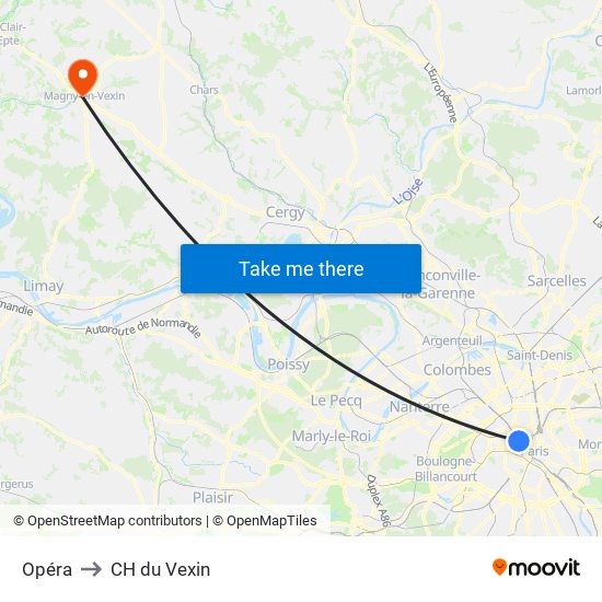 Opéra to CH du Vexin map