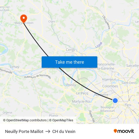 Neuilly Porte Maillot to CH du Vexin map