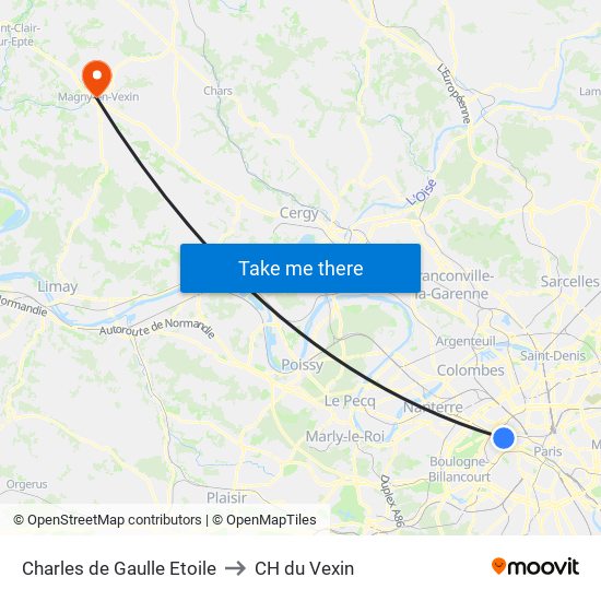 Charles de Gaulle Etoile to CH du Vexin map