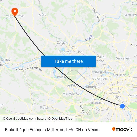 Bibliothèque François Mitterrand to CH du Vexin map