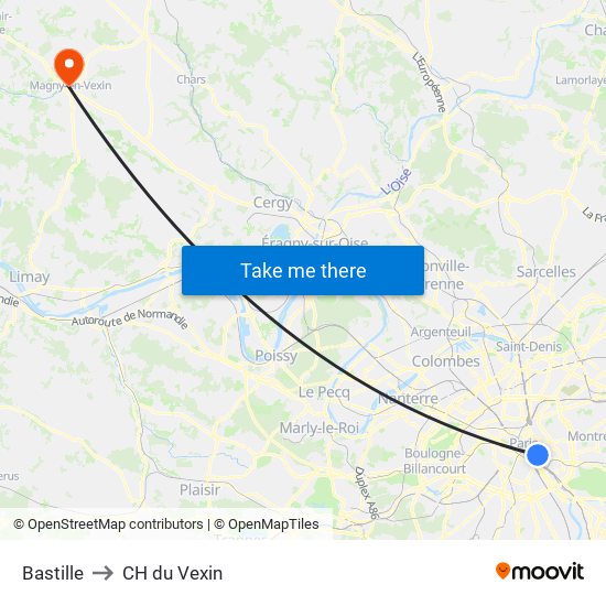 Bastille to CH du Vexin map