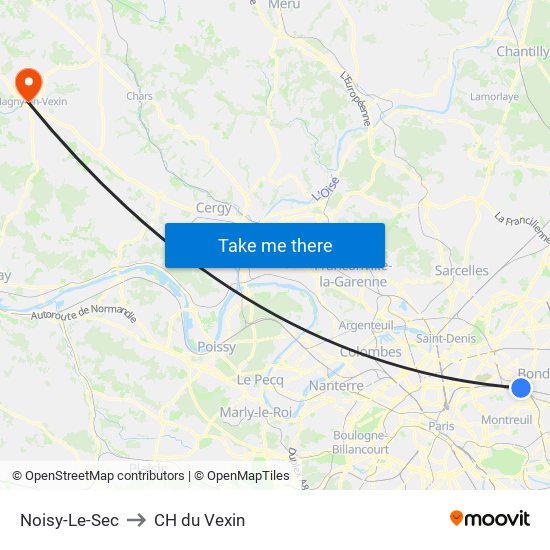 Noisy-Le-Sec to CH du Vexin map