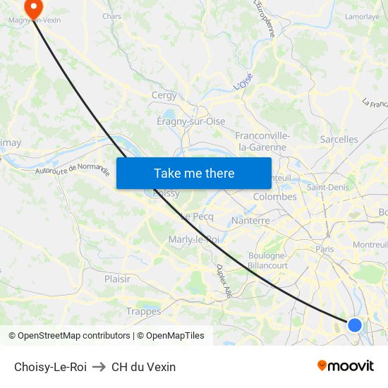 Choisy-Le-Roi to CH du Vexin map