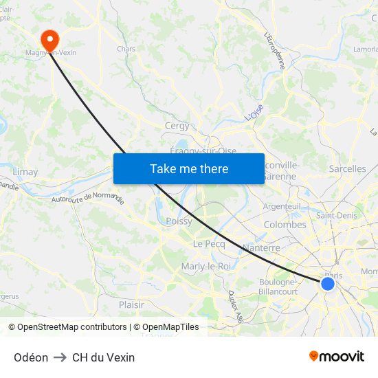 Odéon to CH du Vexin map
