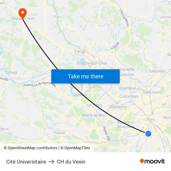 Cité Universitaire to CH du Vexin map