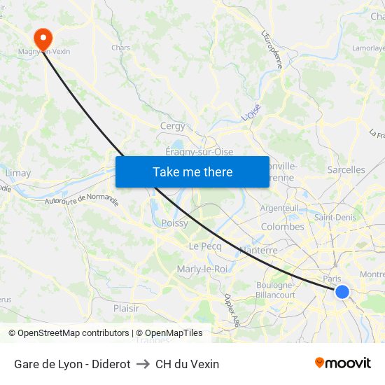 Gare de Lyon - Diderot to CH du Vexin map