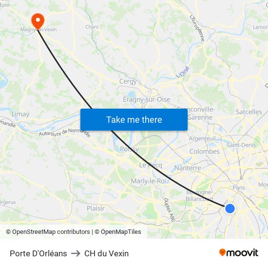 Porte D'Orléans to CH du Vexin map
