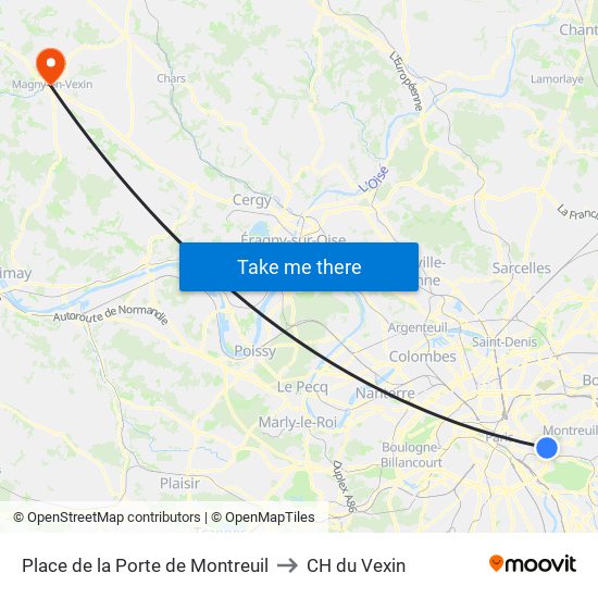 Place de la Porte de Montreuil to CH du Vexin map