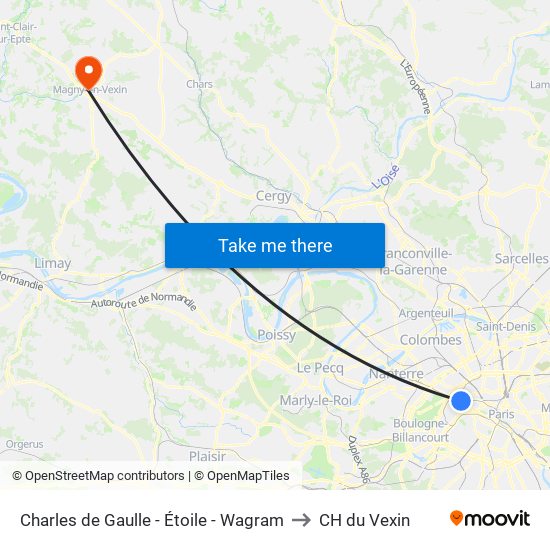 Charles de Gaulle - Étoile - Wagram to CH du Vexin map