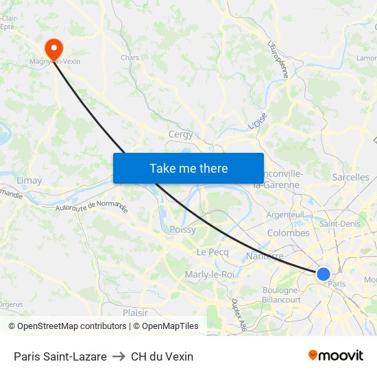 Paris Saint-Lazare to CH du Vexin map