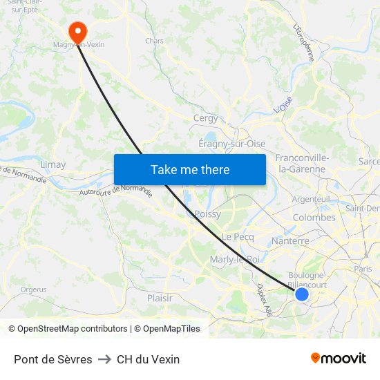 Pont de Sèvres to CH du Vexin map