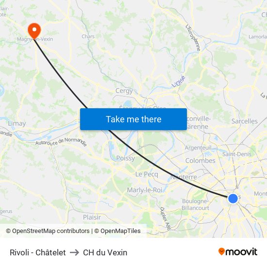 Rivoli - Châtelet to CH du Vexin map