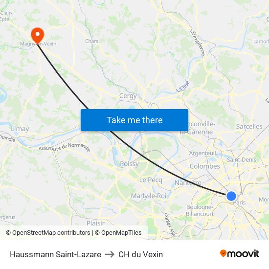 Haussmann Saint-Lazare to CH du Vexin map