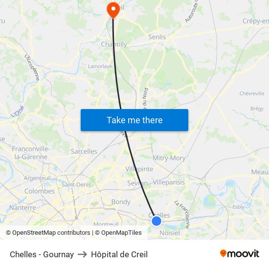 Chelles - Gournay to Hôpital de Creil map