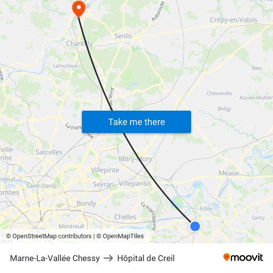 Marne-La-Vallée Chessy to Hôpital de Creil map