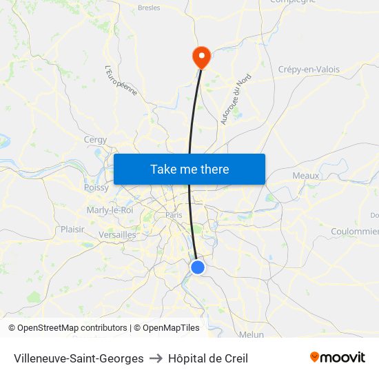 Villeneuve-Saint-Georges to Hôpital de Creil map