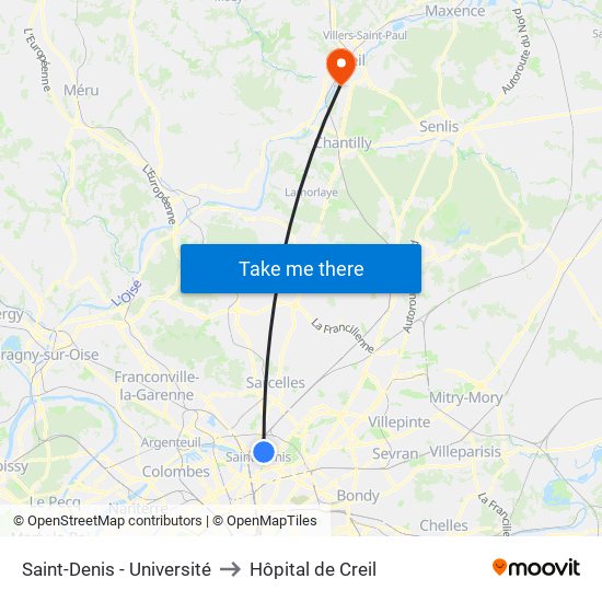 Saint-Denis - Université to Hôpital de Creil map