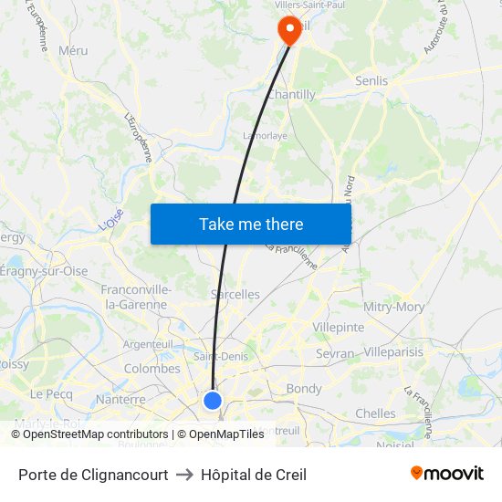 Porte de Clignancourt to Hôpital de Creil map