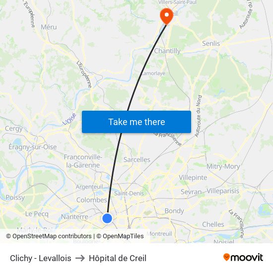 Clichy - Levallois to Hôpital de Creil map
