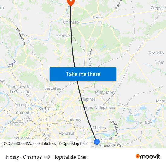 Noisy - Champs to Hôpital de Creil map
