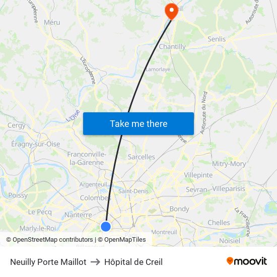 Neuilly Porte Maillot to Hôpital de Creil map