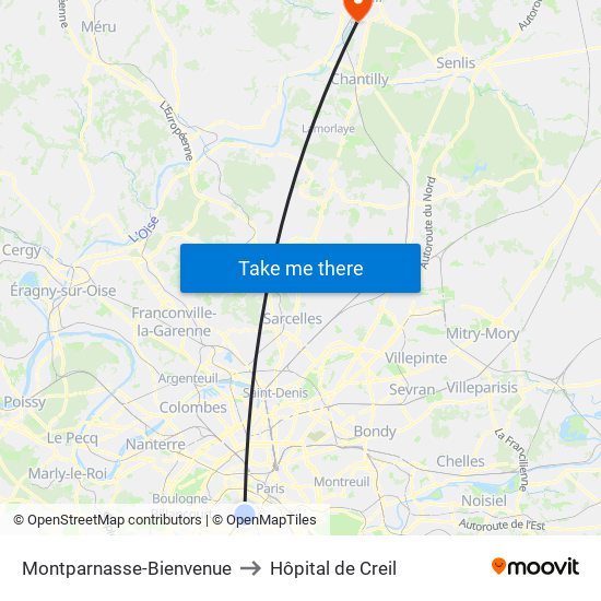 Montparnasse-Bienvenue to Hôpital de Creil map