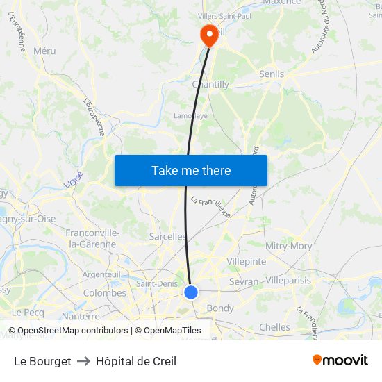 Le Bourget to Hôpital de Creil map