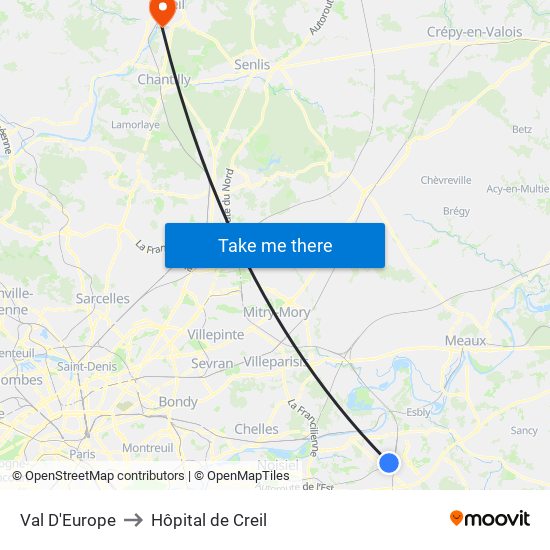 Val D'Europe to Hôpital de Creil map