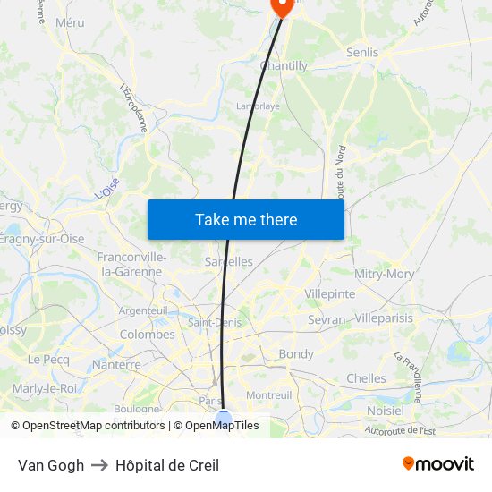 Van Gogh to Hôpital de Creil map