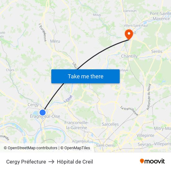 Cergy Préfecture to Hôpital de Creil map