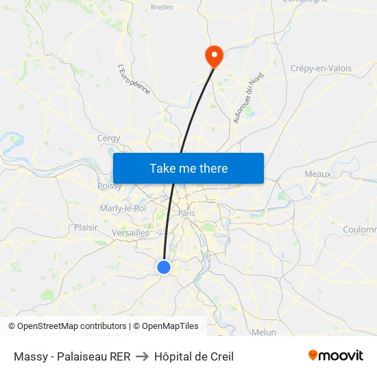 Massy - Palaiseau RER to Hôpital de Creil map