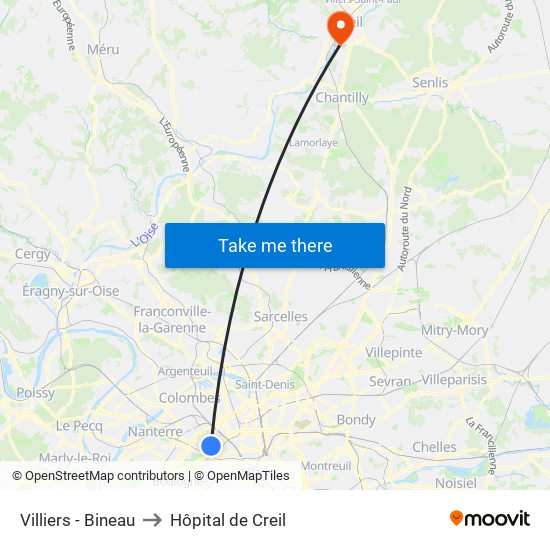 Villiers - Bineau to Hôpital de Creil map