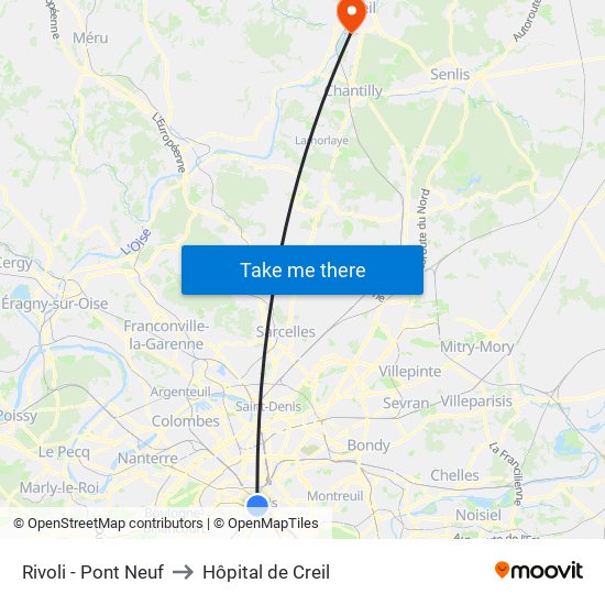 Rivoli - Pont Neuf to Hôpital de Creil map