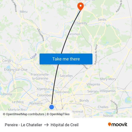 Pereire - Le Chatelier to Hôpital de Creil map