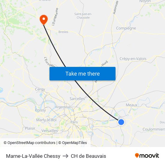 Marne-La-Vallée Chessy to CH de Beauvais map