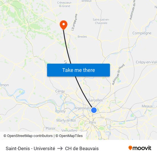 Saint-Denis - Université to CH de Beauvais map