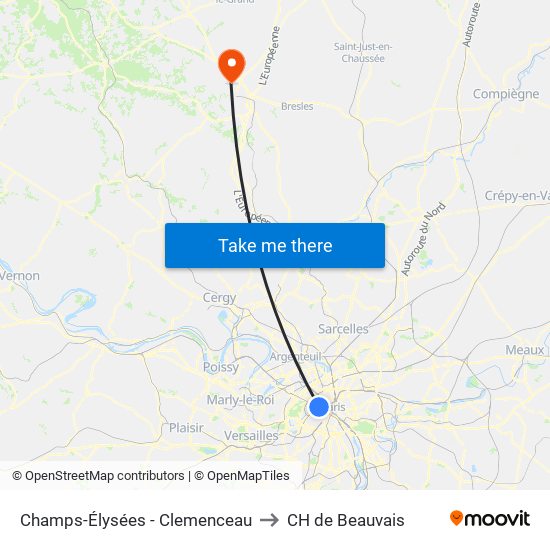 Champs-Élysées - Clemenceau to CH de Beauvais map